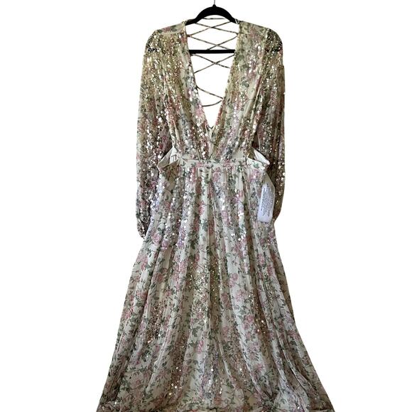 Mac Duggal Floral Sequined Cut Out Lace Up Gown A93746 Prom Dress Formal 14 UB - Picture 4 of 9